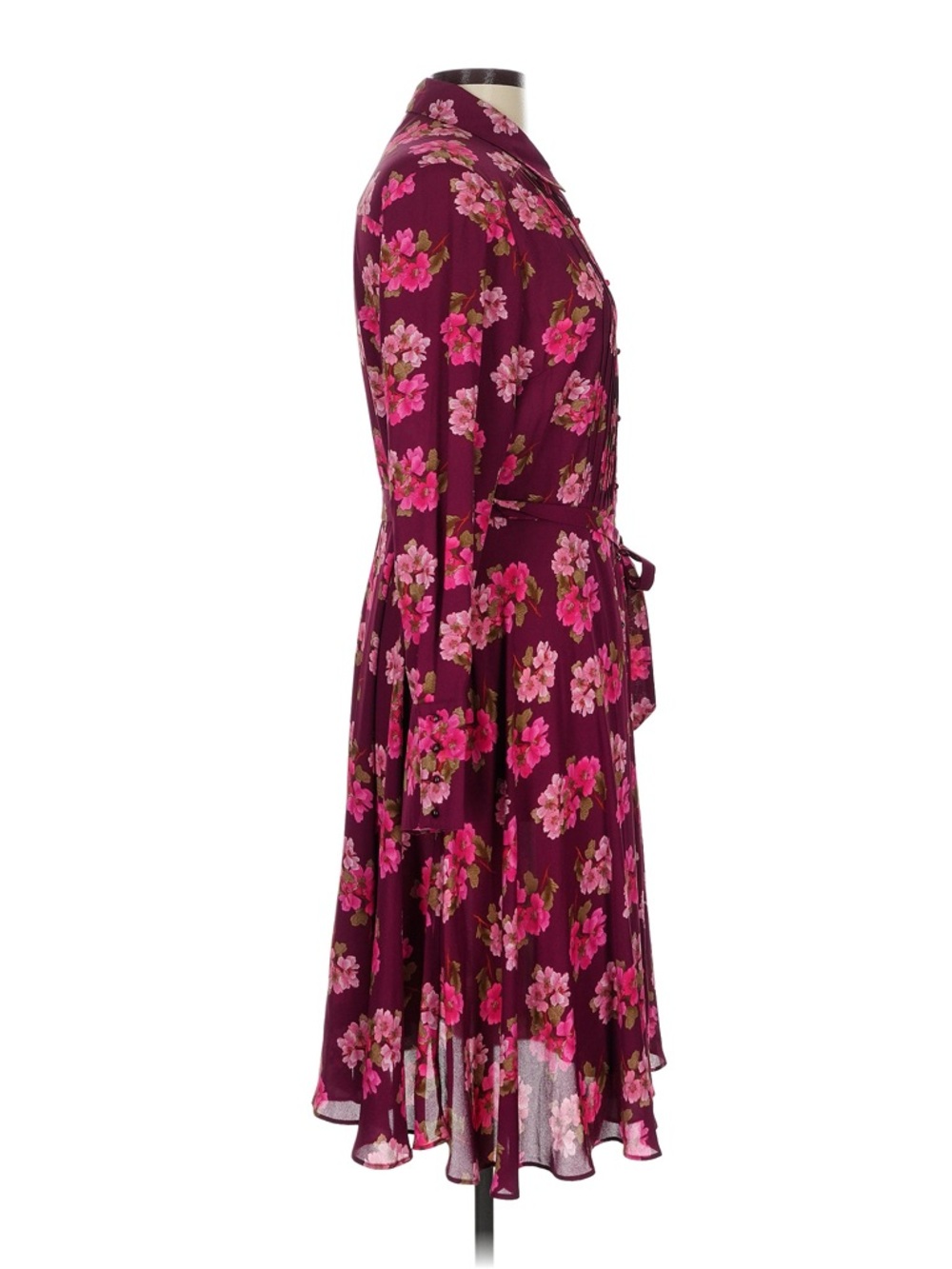 NWT Nanette Lepore Burgundy Floral Tie-Waist Long Sleeve Midi Dress - Picture 3 of 15